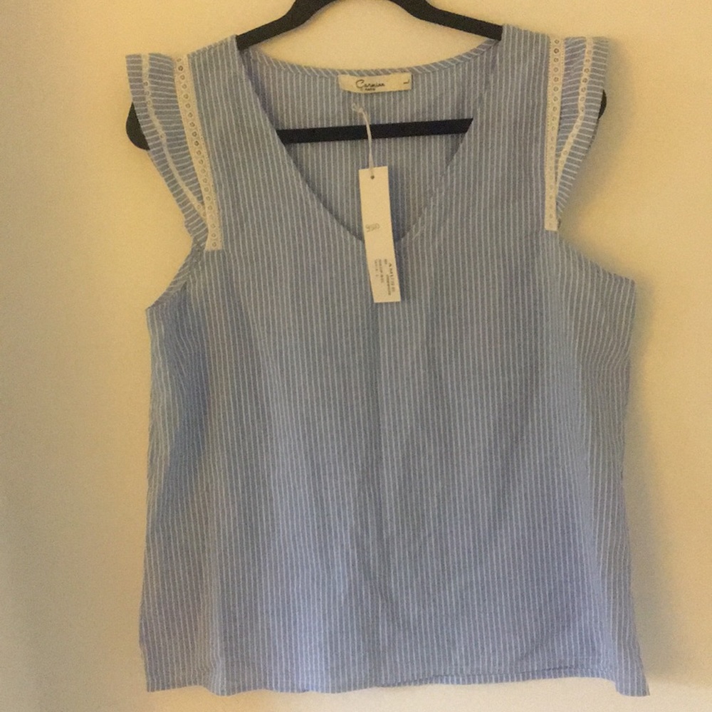 Blue and white pinstriped top